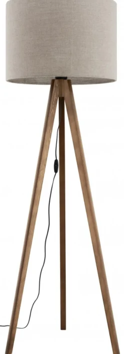 Lampa Podłogowa GRAND Orzech Brązowy Len Abażur 1xE27 150cm
