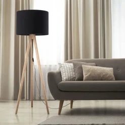 Lampa podłogowa GRAND orzech abażur len 1xE27