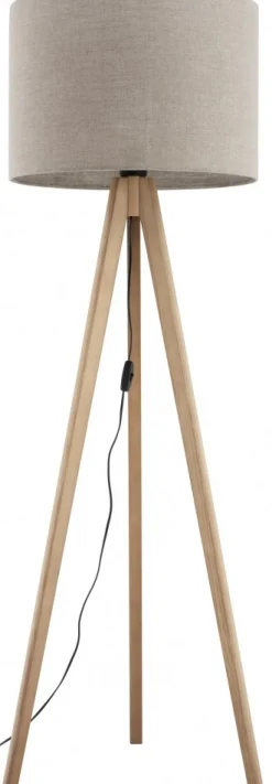 Lampa Podłogowa GRAND Sosna Brązowy Len Abażur 1xE27 150cm