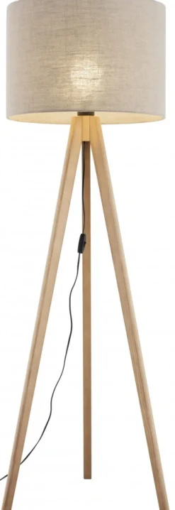 Lampa Podłogowa GRAND Sosna Brązowy Len Abażur 1xE27 150cm