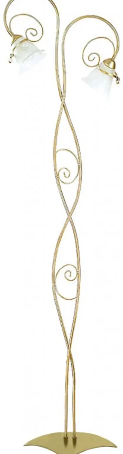 Lampa Podłogowa KOKARDA Złoty Szklany Klosz 2xE14 169cm