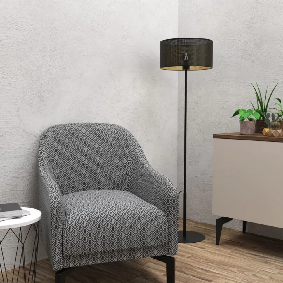 Lampa Podłogowa LOFT SHADE Czarny Złoty Klosz z Tworzywa 1xE27 150cm