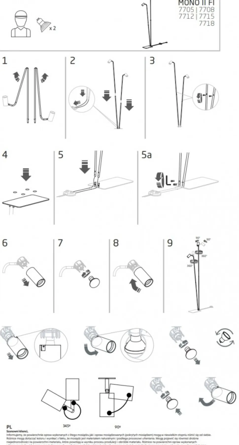 Lampa Podłogowa MONO Biały 2xGU10 216cm