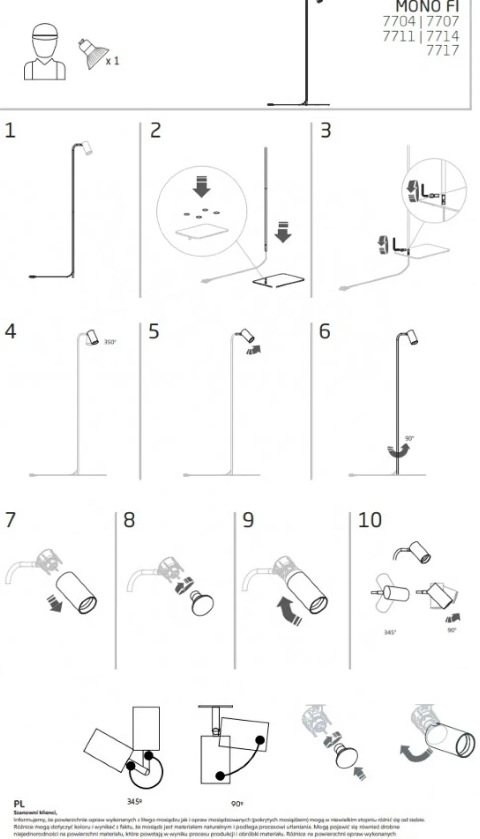 Lampa Podłogowa MONO Czarny Złoty 1xGU10 130cm