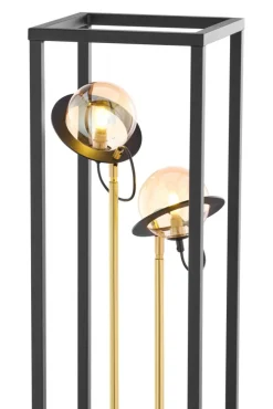 Lampa Podłogowa PLANET Czarny Bursztynowy Szklane Klosze 2xG9 150 cm