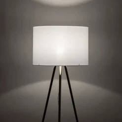 Lampa Podłogowa UMBERTO Trójnóg Złoty Biały Abażur 1xE27 155cm