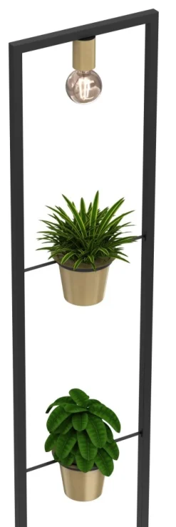 Lampa Podłogowa z kwietnkiem FLORES Czarny Złoty 1xE27 Zestaw z doniczkami