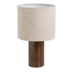 Lampa stojąca drewniana z lnianym abażurem 32 cm