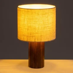 Lampa stojąca drewniana z lnianym abażurem 32 cm