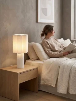 Lampa stołowa biała boucle 43 cm
