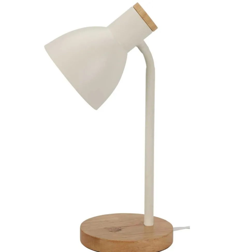 Lampa stołowa biała na drewnianej podstawie 36 cm