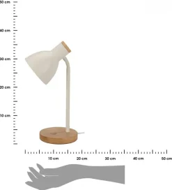 Lampa stołowa biała na drewnianej podstawie 36 cm