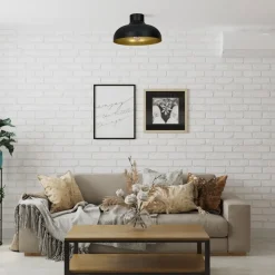 Lampa Sufitowa BASCA Czarny Złoty Metalowy Klosz 1xE27 40cm