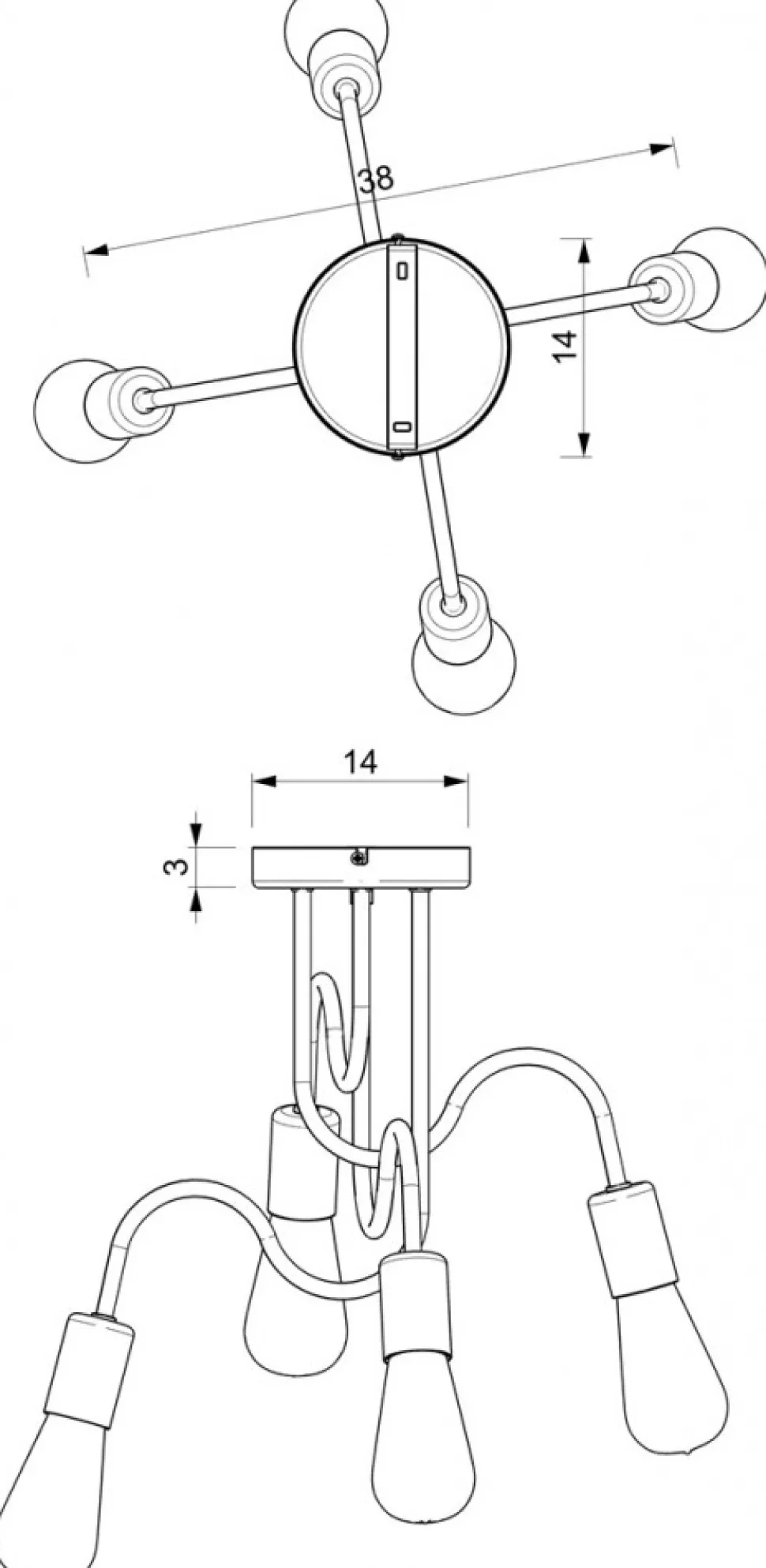 Lampa Sufitowa DOW Czarny Srebrny 4xE27
