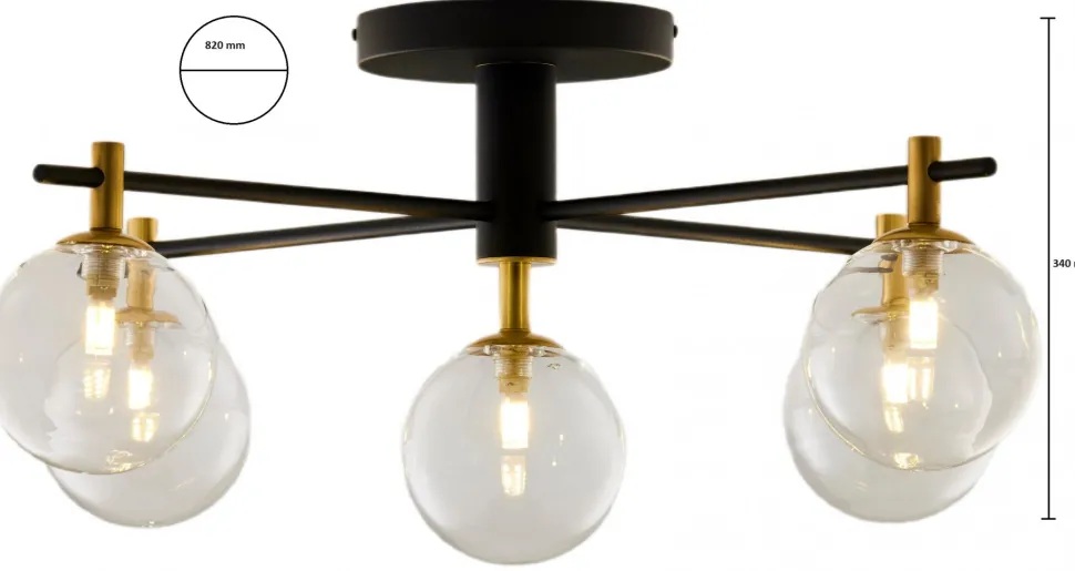 Lampa Sufitowa FIGARO Czarny Transparentny Szklane Klosze 5xG9