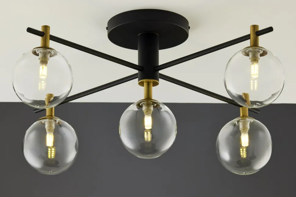 Lampa Sufitowa FIGARO Czarny Transparentny Szklane Klosze 5xG9