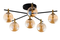 Lampa Sufitowa FIGARO Czarny Bursztynowy Szklane Klosze 6xG9