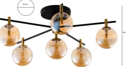 Lampa Sufitowa FIGARO Czarny Bursztynowy Szklane Klosze 6xG9