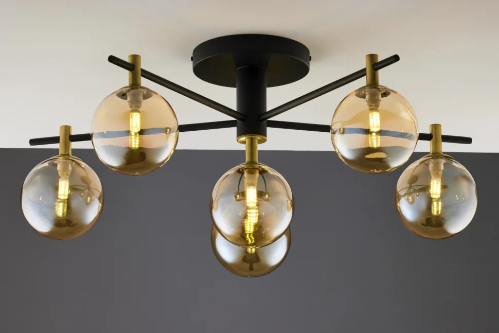 Lampa Sufitowa FIGARO Czarny Bursztynowy Szklane Klosze 6xG9