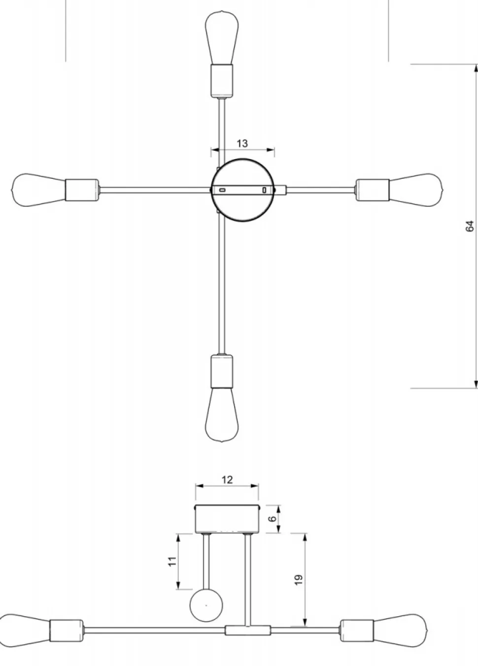 Lampa Sufitowa FLAME Czarny Złoty 4xE27