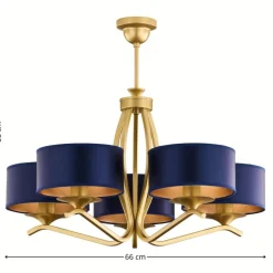 Lampa sufitowa KASZMIR złota granatowy abażur 5xE27