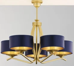 Lampa sufitowa KASZMIR złota granatowy abażur 5xE27