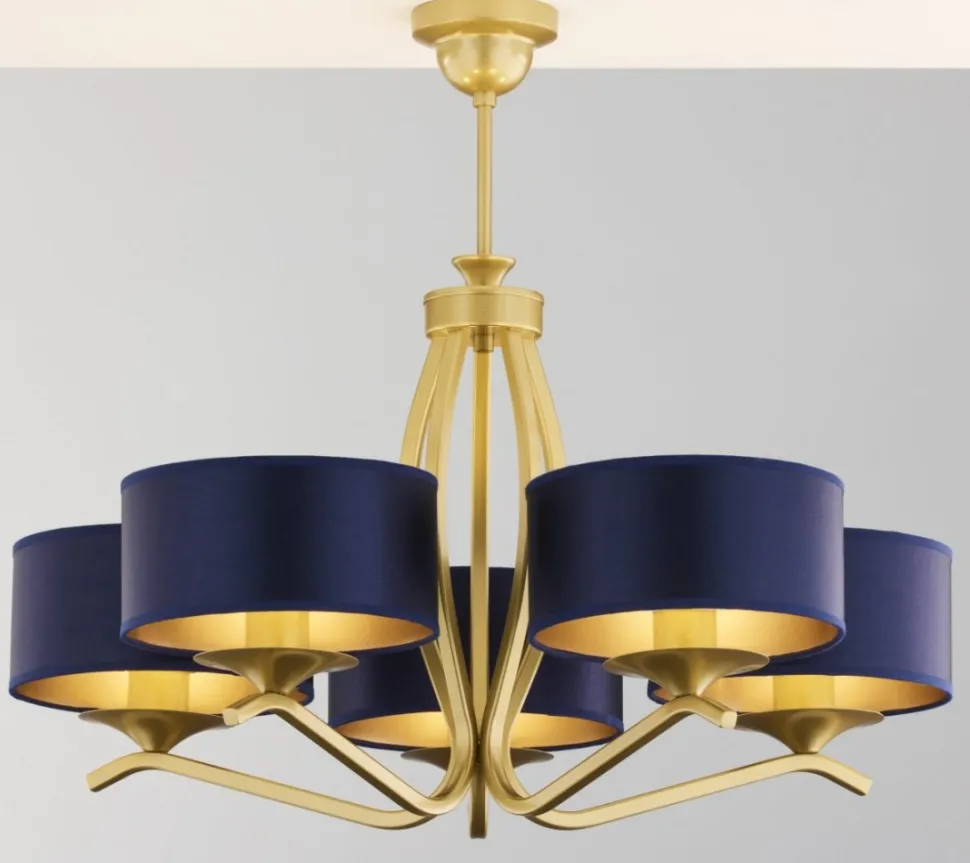 Lampa sufitowa KASZMIR złota granatowy abażur 5xE27