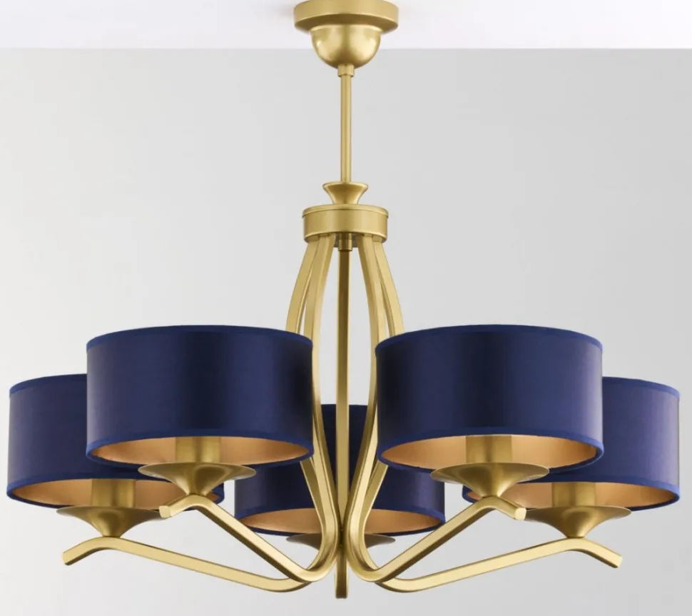 Lampa sufitowa KASZMIR złota granatowy abażur 5xE27
