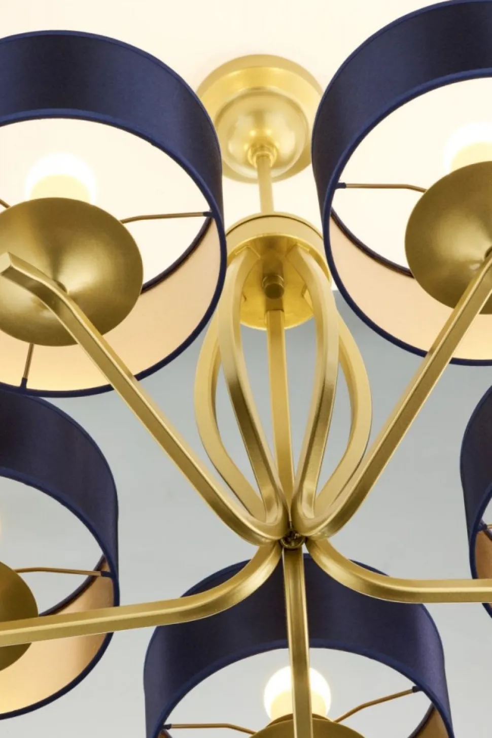 Lampa sufitowa KASZMIR złota granatowy abażur 5xE27