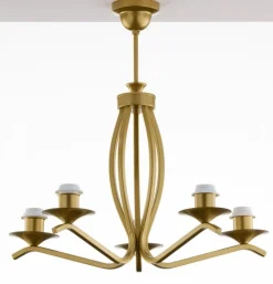 Lampa sufitowa KASZMIR złota granatowy abażur 5xE27
