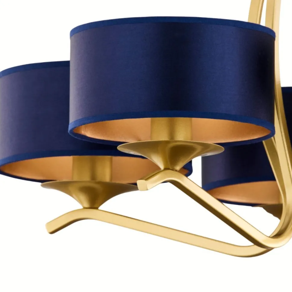 Lampa sufitowa KASZMIR złota granatowy abażur 5xE27
