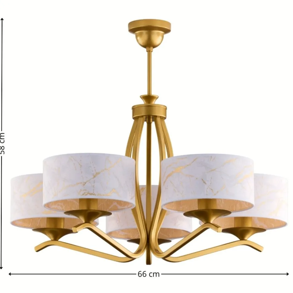 Lampa sufitowa KASZMIR złota biały abażur 5xE27