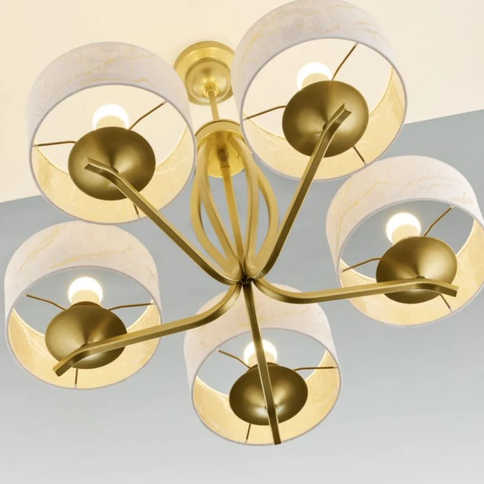 Lampa sufitowa KASZMIR złota biały abażur 5xE27