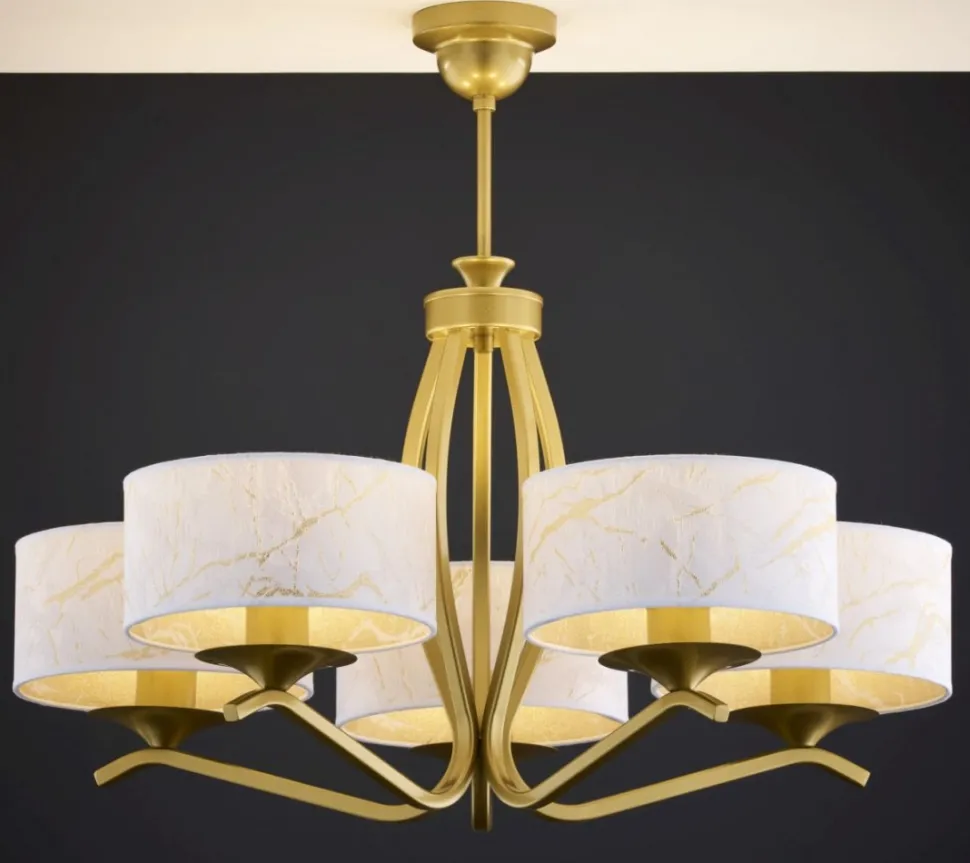 Lampa sufitowa KASZMIR złota biały abażur 5xE27