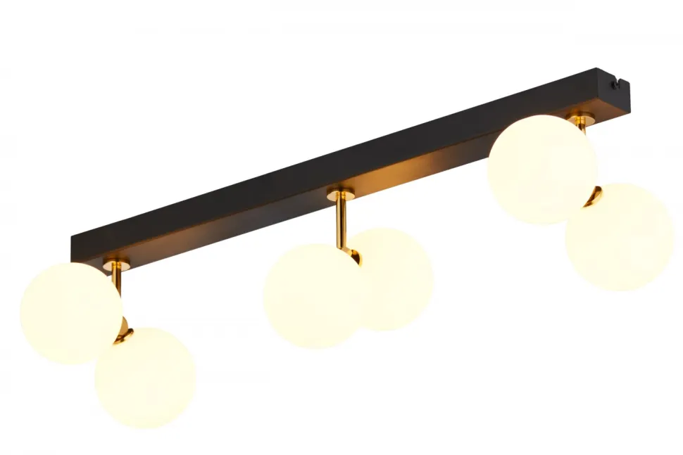 Lampa Sufitowa LUNA Czarny Złoty Szklane Klosze 6xG9