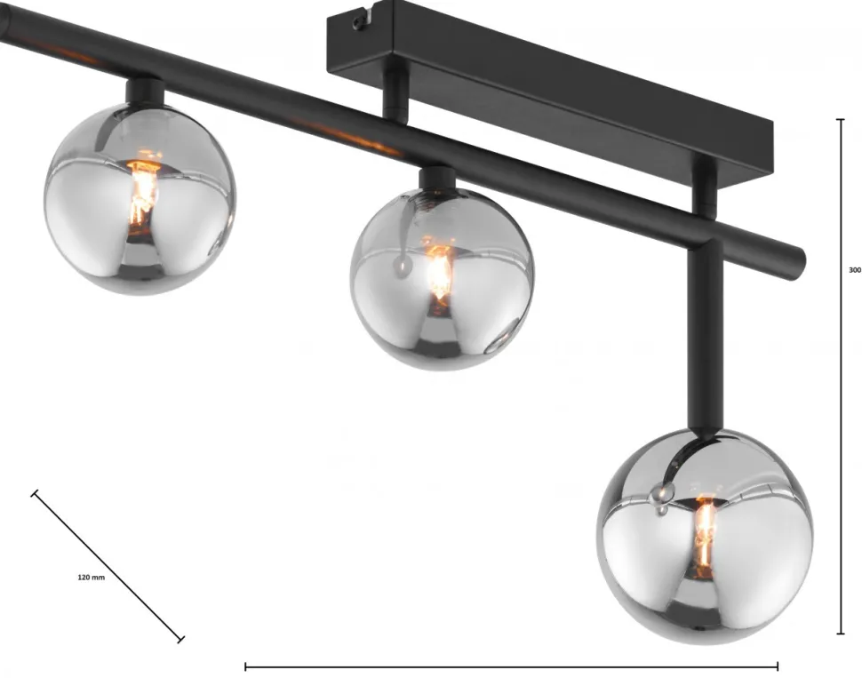 Lampa Sufitowa NEPTUN Czarny Szklane Klosze 3xG9