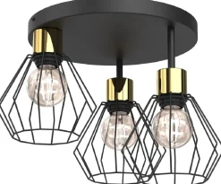 Lampa Sufitowa PARKLA Czarny Złoty Metalowy Klosz 3xE27