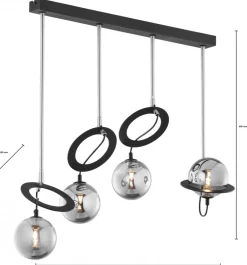 Lampa Sufitowa PLANET Czarny Srebrny Szklane Klosze 3xG9
