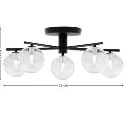 Lampa sufitowa PRATO czarna przezroczysty klosz 5xG9