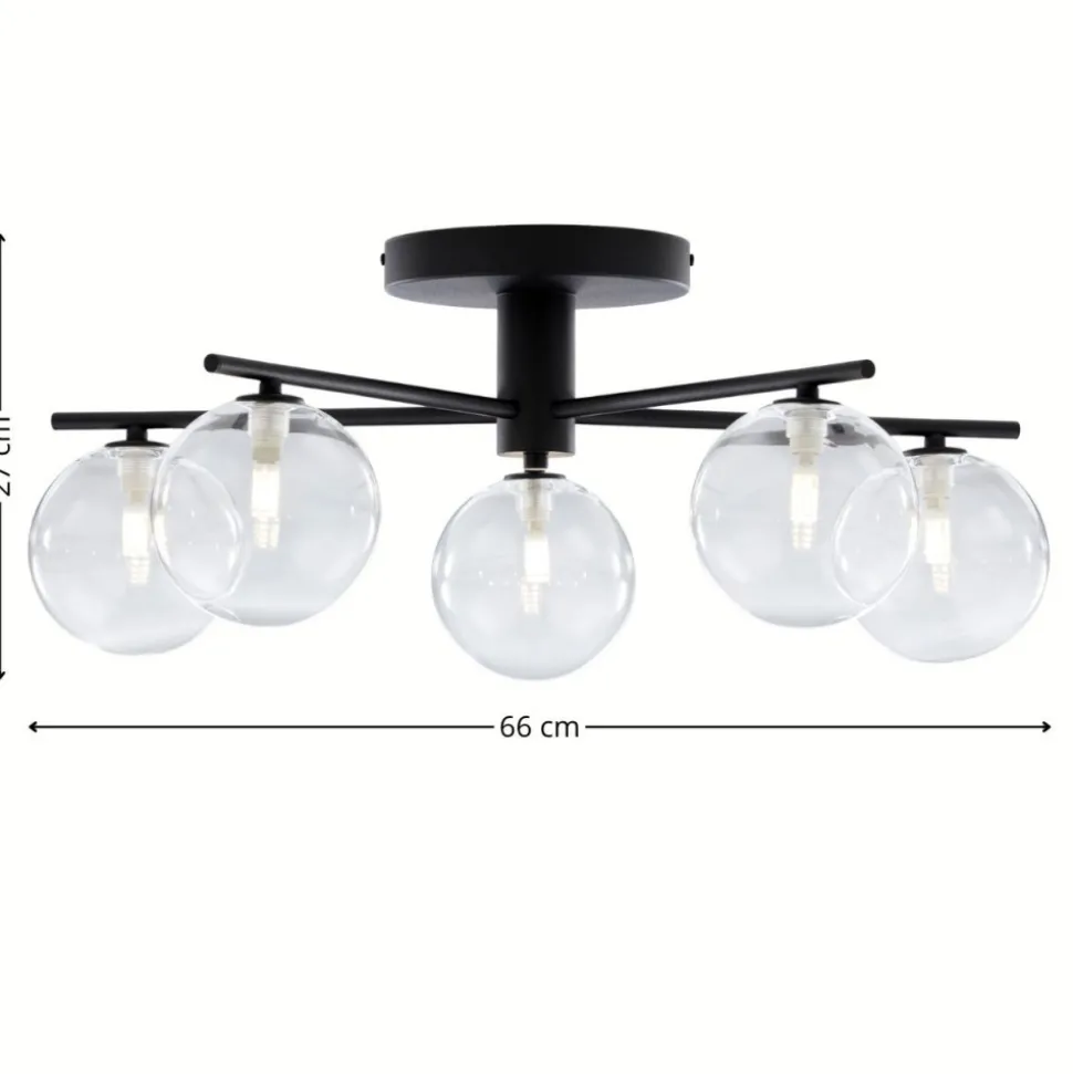 Lampa sufitowa PRATO czarna przezroczysty klosz 5xG9