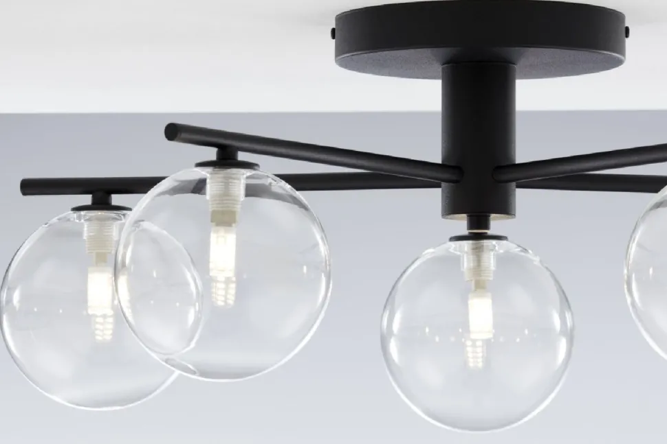 Lampa sufitowa PRATO czarna przezroczysty klosz 5xG9
