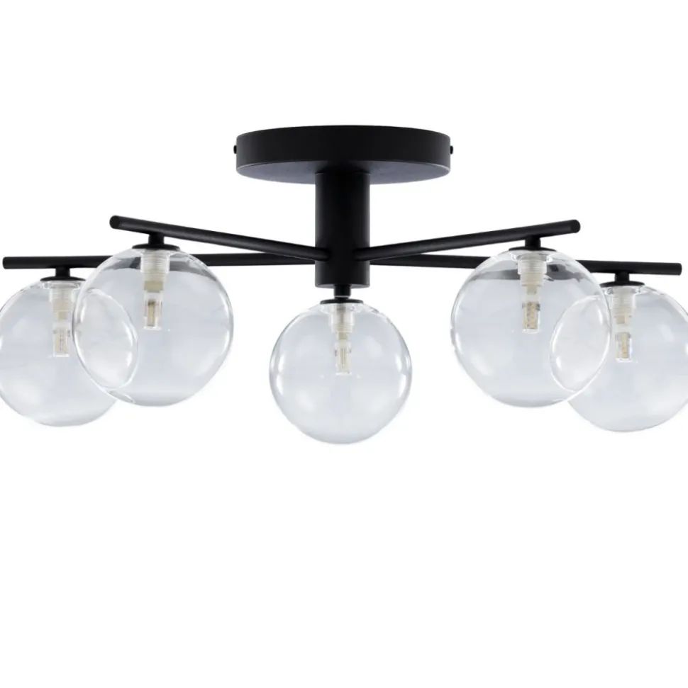 Lampa sufitowa PRATO czarna przezroczysty klosz 5xG9