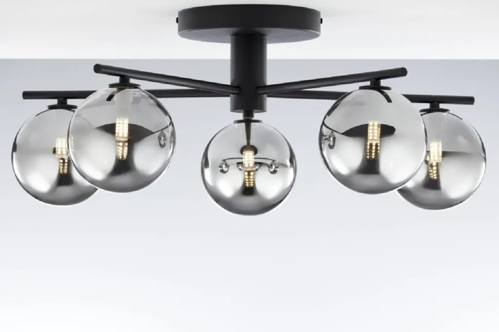 Lampa sufitowa PRATO czarna dymiony klosz 5xG9
