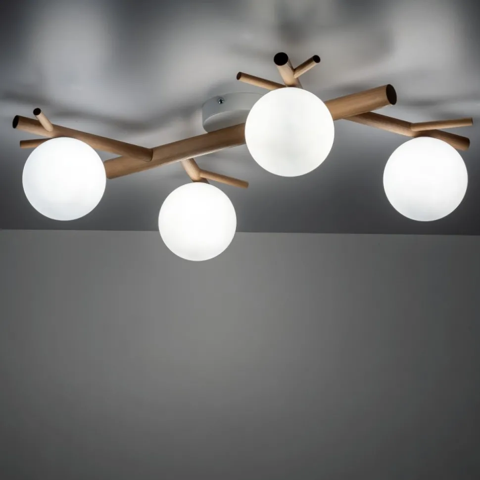 Lampa Sufitowa SHERON Brązowy Biały Szklane Klosze 4xG9