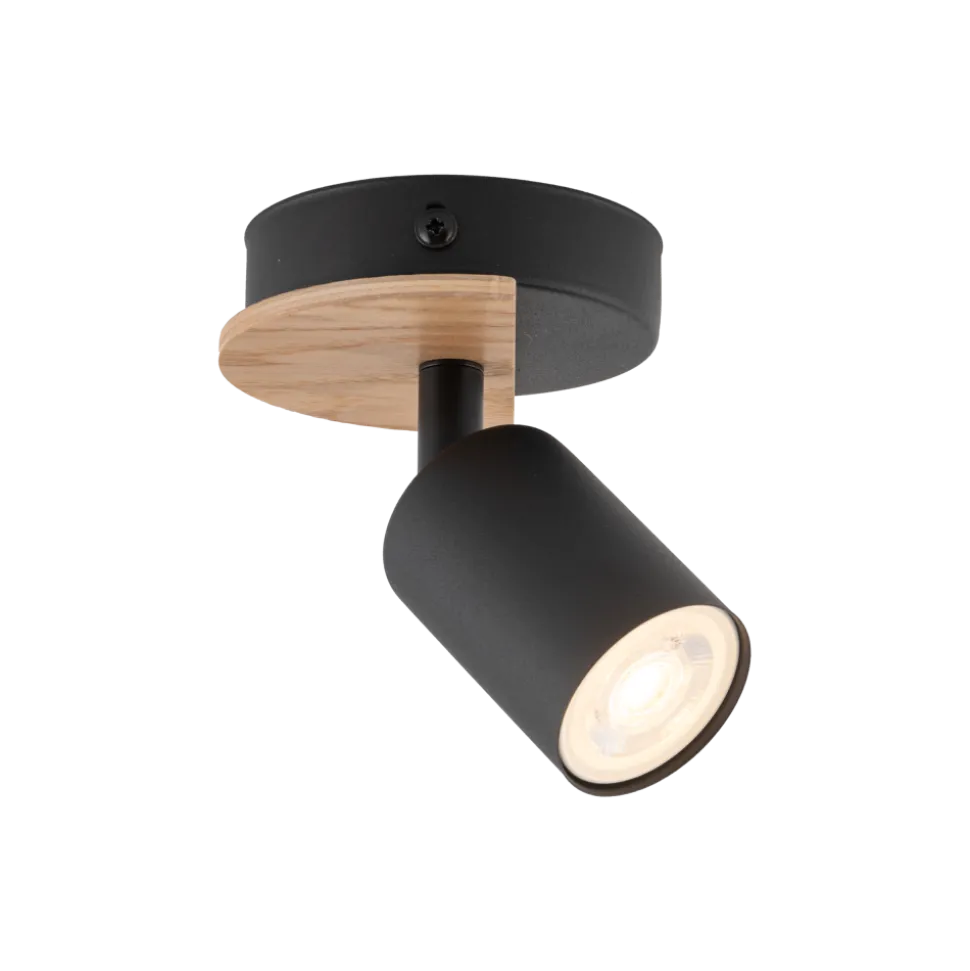 Lampa Sufitowa Spot COVER Czarny Brązowy Drewno 1xGU10