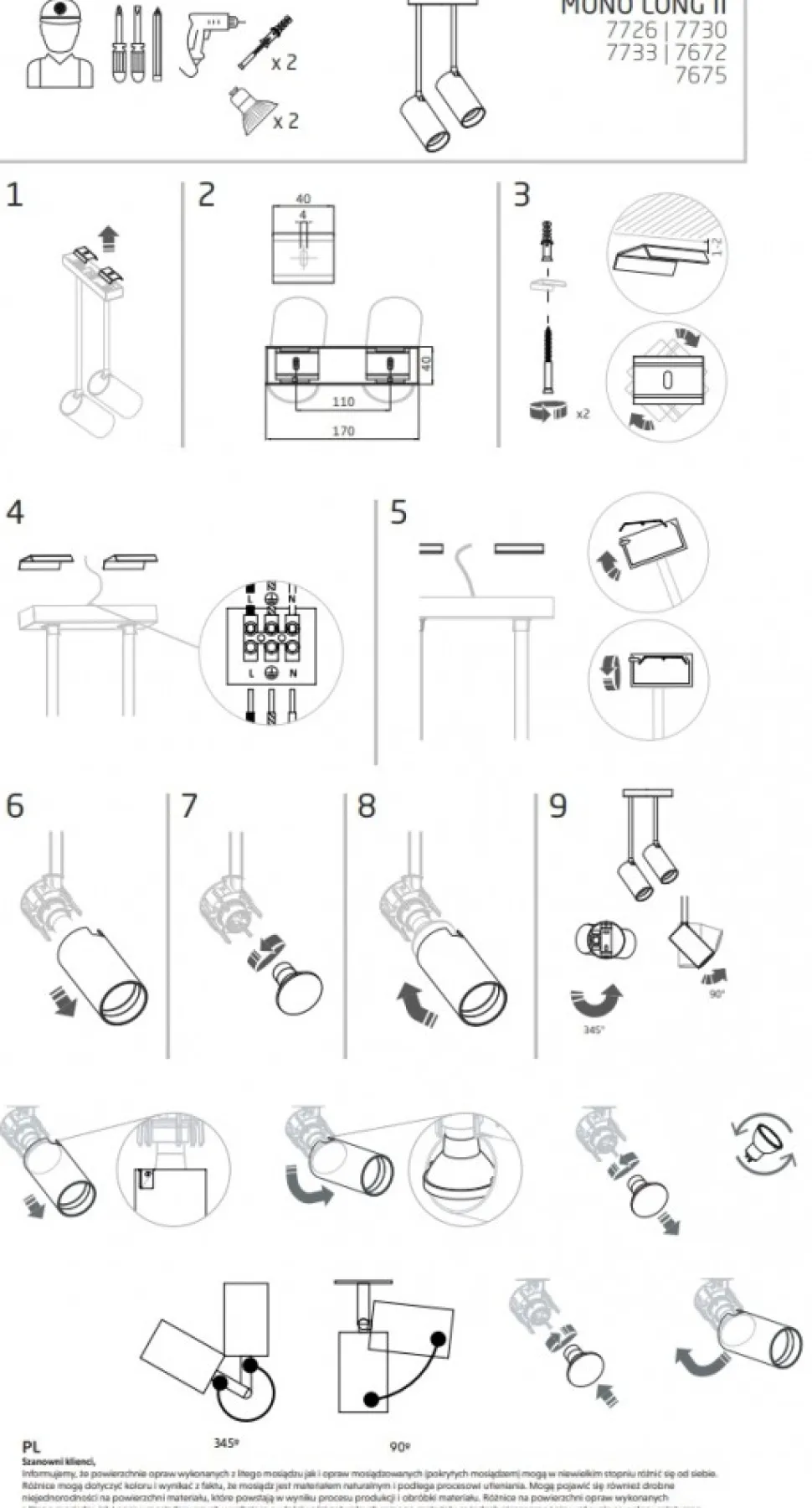 Lampa Sufitowa SPOT MONO LONG Czarny Złoty 2xGU10