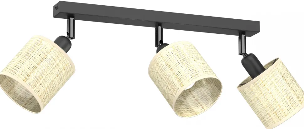 Lampa Sufitowa Spot RATTAN Czarny Beżowy Abażur 3xE14