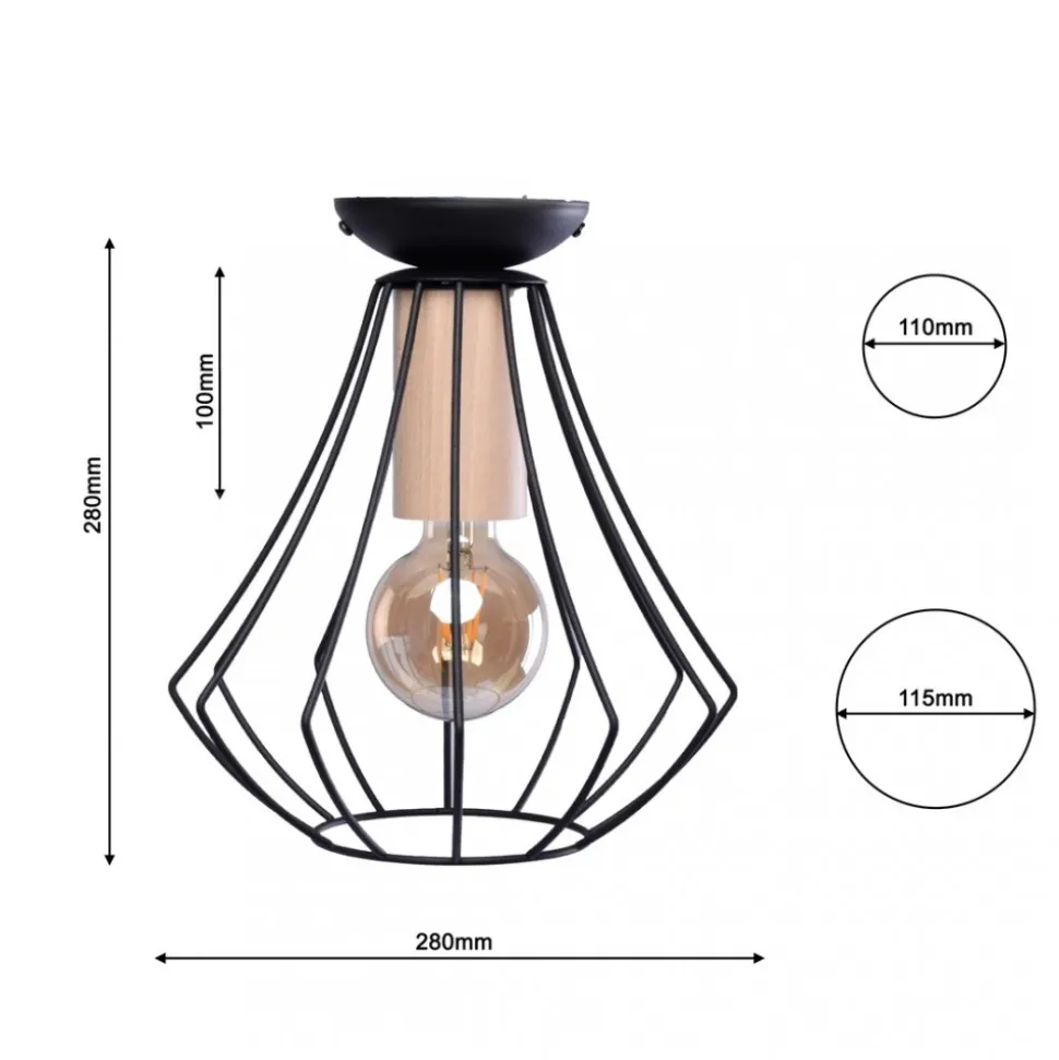 Lampa Sufitowa WILL Czarny Złoty Metalowy Klosz 1xE27 24cm
