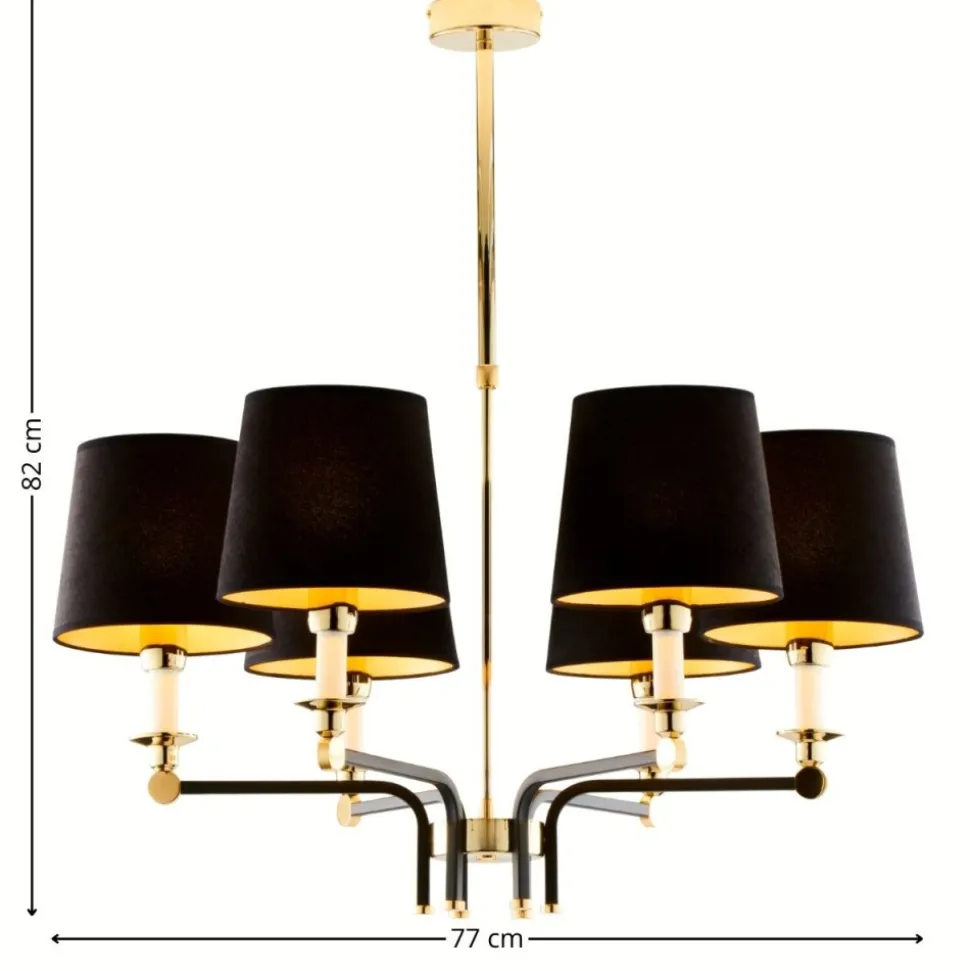 Lampa wisząca ABANDO złota czarny abażur 6xE27