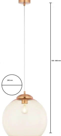 Lampa Wisząca ASTI Miedziany Bursztynowy Szklany Klosz 1xE27 29 cm